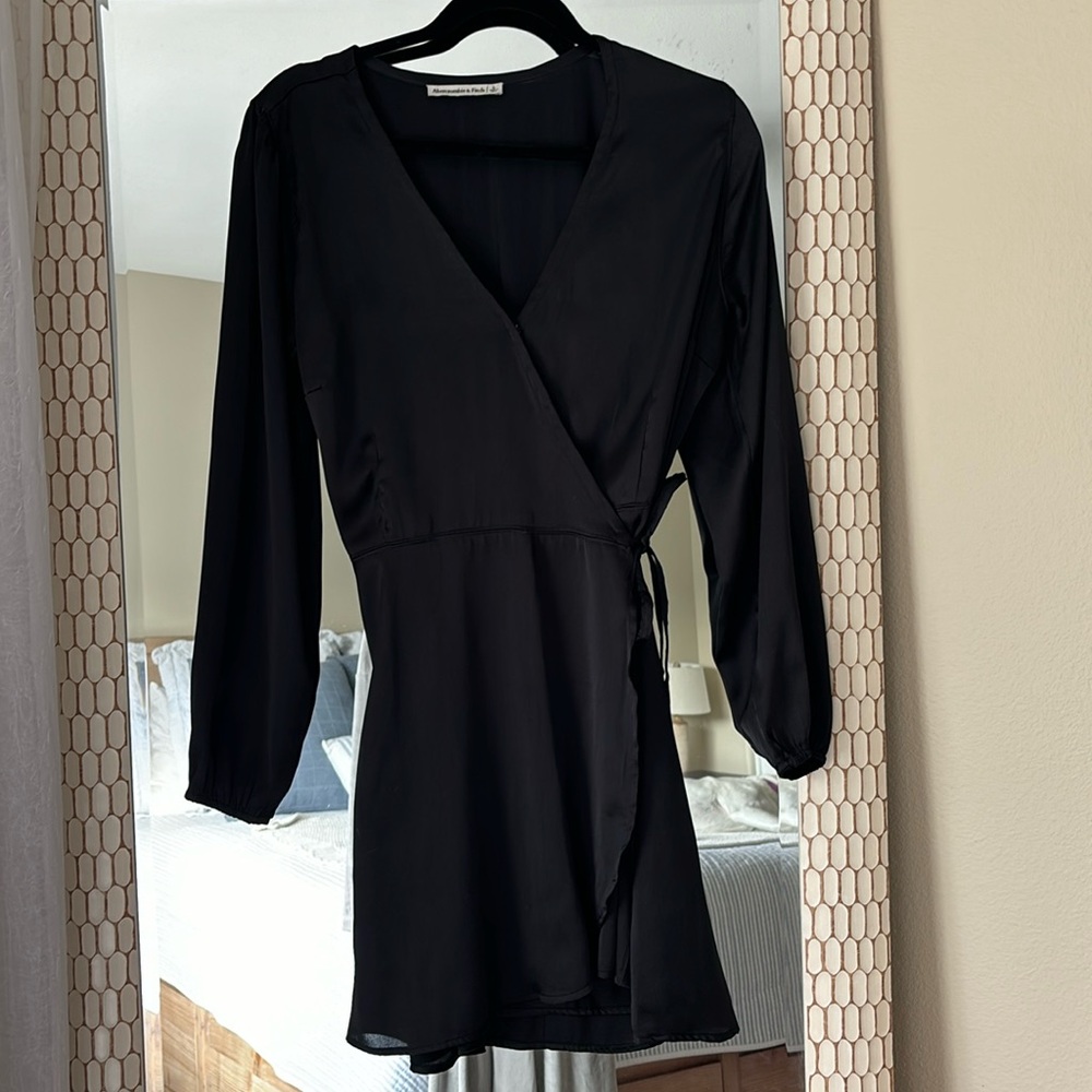Black Satin Wrap Dress